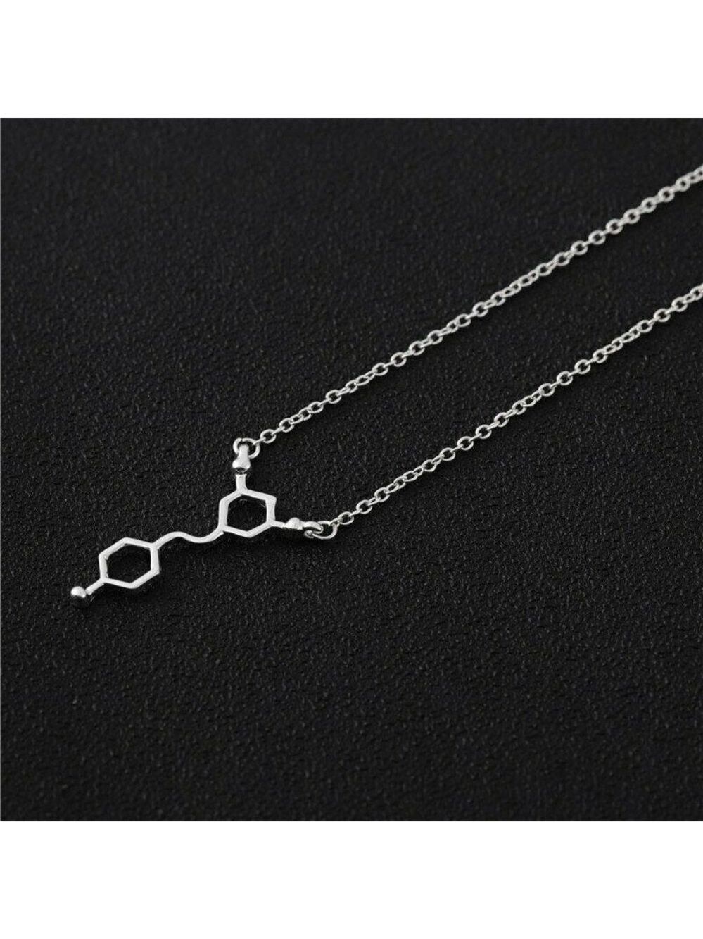 Resveratrol Vertical  Wine Molecule Necklace in Silver